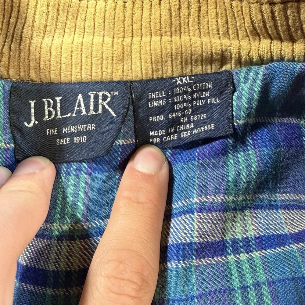 J. Blair Men’s 2XL Blue Barn Coat Plaid Lined Corduroy Collar Chore Jacket